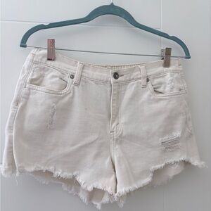 Aerie Cream Distressed Jean Shorts